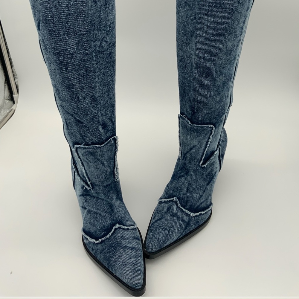 Zara Denim Cowboy Boots Size 41 - Picture 12 of 16
